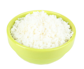 Cooked rice in bowl isolated on white
