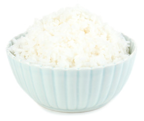 Cooked rice in bowl isolated on white