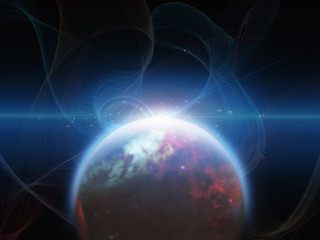 Planet with nebulos filaments