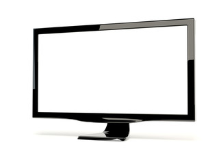 Side view of blank computer monitor isolated on white background