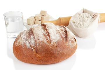 Composition with rye bread isolated on white