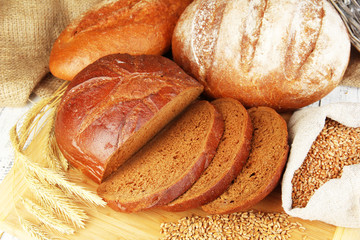 Rye bread on table close up