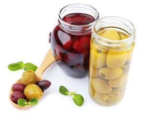 Black and green olives, isolated on white