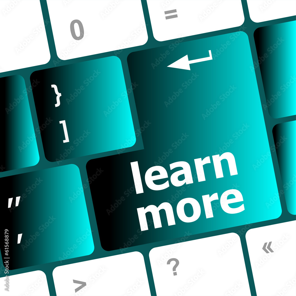 Poster education concept with learn more button on computer keyboard