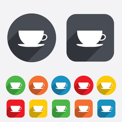 Coffee cup sign icon. Coffee button.