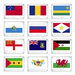Twelve Countries Flags on Metal Texture Plates