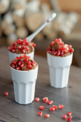 Chocolate mousse with pomegranate seeds