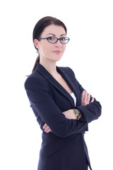portrait of young beautiful business woman in glasses isolated o