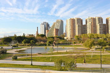 Fototapeta na wymiar A park and residential area in Valencia