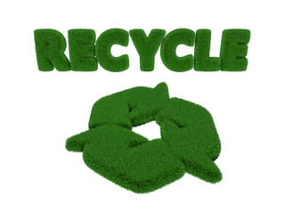 Grass Recycle word and Symbol isolated on white background