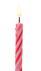 Burning Birthday Candle Cake Isolated On A White Background.