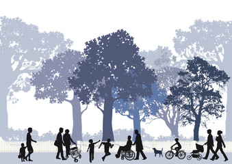 Stadtpark mit Personen und Kinder