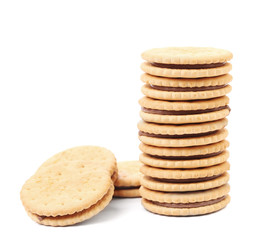 Stack of filled cookies.