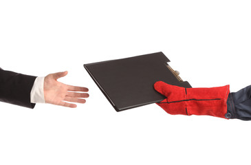 Two hands holding folder.