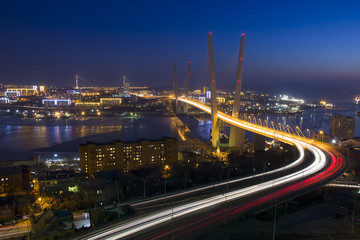 Fototapeta na wymiar Bridge across the Zolotoy Rog bay, Vladivostok, Russia