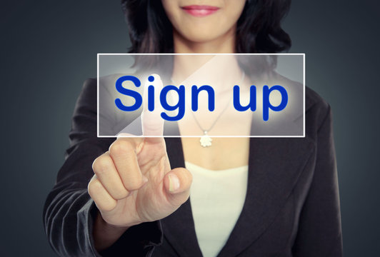 woman push to  Sign Up button