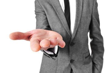 Fototapeta premium man in suit with his hand open