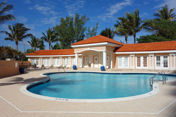 Inviting upscale swimming pool and cabana