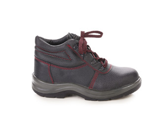 Black man's boot with red lace.