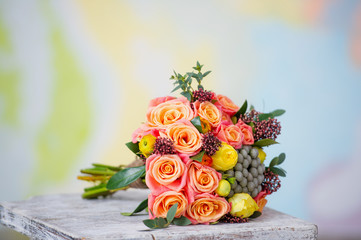 Wedding bouquet with beautiful orange roses