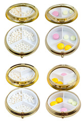 set of compact pill boxes with mirror