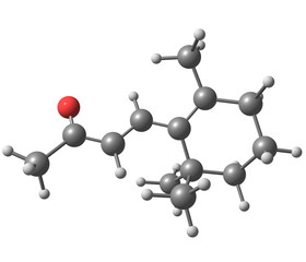 Beta-ionone molecular structure on white