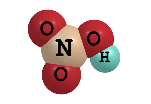 Nitric acid molecular structure on white
