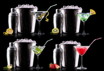 alcohol cocktail set on a black