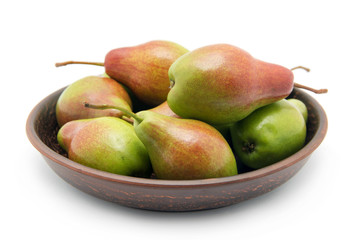Pears in bowl on white background