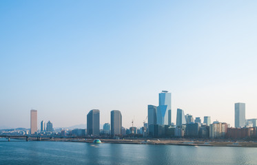 Obraz na płótnie Canvas The skyline of the Yeouido business district in Seoul.