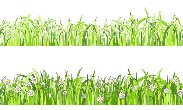 Two  seamless patterns with grass and flowers