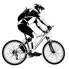Black and white illustration of cyclist on a mountain bike