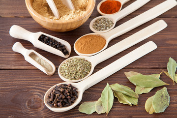 Spice assortment on a wooden table