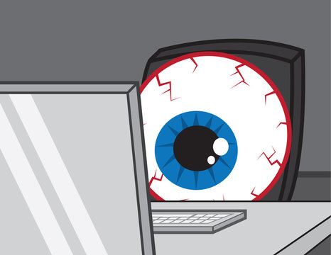 Large bloodshot eye staring at computer