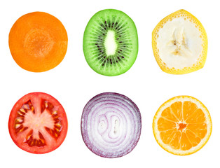 Collection of fresh fruit and vegetable slices © seralex
