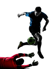 Naklejka premium two men soccer player goalkeeper competition silhouette