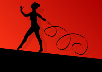 Active young girl calisthenics sport gymnast silhouette in acrob