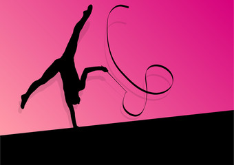 Active young girl calisthenics sport gymnast silhouette in acrob