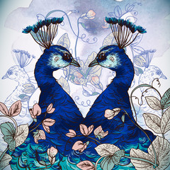 Floral Background with Peacock - 61592003
