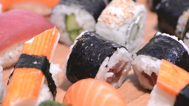 Loopable rotating Sushi (macro video)