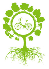 Ecology environmental green tree with roots and bicycle green dr
