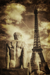 Fototapeta na wymiar Aged vintage retro picture of Tour Eiffel in PAris