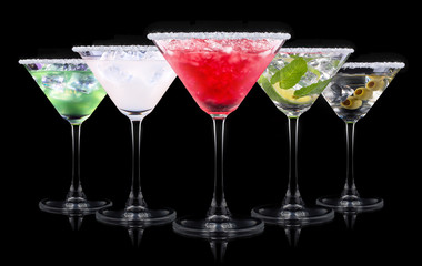 alcohol cocktail set on a black