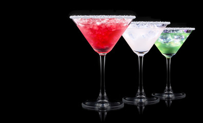 alcohol cocktail set on a black
