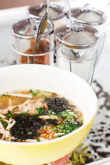 noodle with soup and chicken