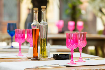 Pink Empty Glasses On Restaurant Table