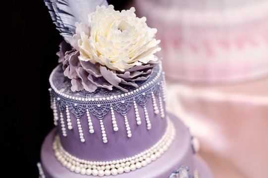 Purple Wedding Cake Decorated With Flowers