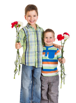 Two kids with carnations