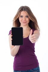 Fototapeta premium Positive woman holding a touchpad