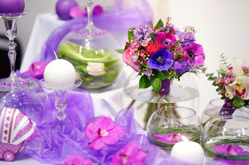 Beautiful purple flowers as a table decoration